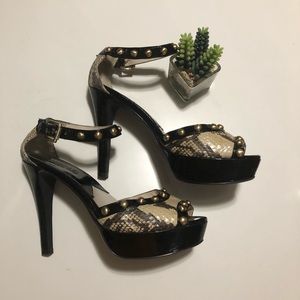 Michael Kors Snakeskin/Patent Gold Stud Heels Sz 8